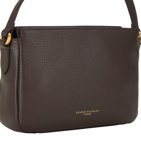 Gianni Chiarini Laura Crossbody Bag in brown grained leather with gold-tone hardware and adjustable shoulder strap