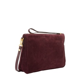 Gianni Chiarini burgundy suede crossbody bag with gold-tone zip hardware and detachable leather wrist strap