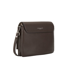 Gianni Chiarini brown leather crossbody bag with flap front, zip side detail, and silver-tone hardware with adjustable strap.