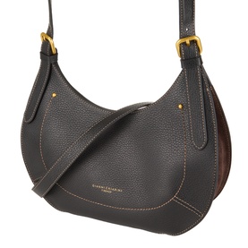 Gianni Chiarini black leather shoulder bag with contrast stitching, gold-tone hardware, and adjustable crossbody strap