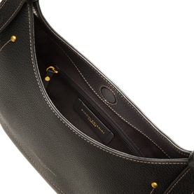 Gianni Chiarini black leather shoulder bag, open top view showing interior compartment with card slots and gold-tone hardware