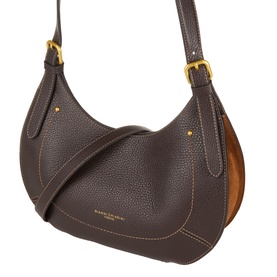 Gianni Chiarini brown leather shoulder bag with gold-tone buckle hardware, contrast stitching, and tan side panel detail