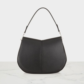 Gianni Chiarini black leather shoulder bag with curved flap, silver-tone hardware, and single top handle