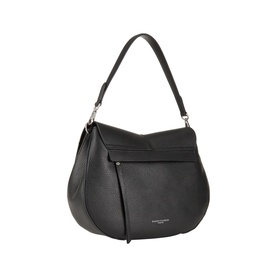 Gianni Chiarini black leather shoulder bag with front zip pocket, curved silhouette, single top handle, and silver-tone hardware.