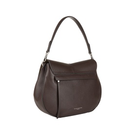 Gianni Chiarini brown leather shoulder bag with silver hardware, front zip pocket, and single top handle