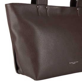 Gianni Chiarini brown leather tote bag with pebbled texture, twin top handles and silver stud detail, close-up view