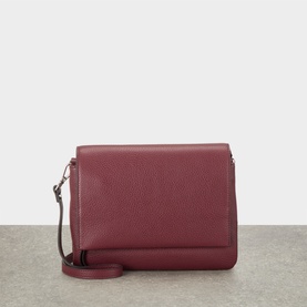 Gianni Chiarini Three Flap Leather Crossbody Bag in antique ruby, textured grained leather, foldover flap, silver-tone hardware, detachable strap