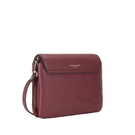 Gianni Chiarini Three Flap Leather Crossbody Bag in antique ruby with silver-tone hardware, foldover flap, and adjustable shoulder strap