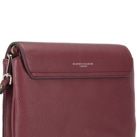 Gianni Chiarini Three Flap Leather Crossbody Bag in Antique Ruby with silver-tone hardware, foldover flap and textured grained finish