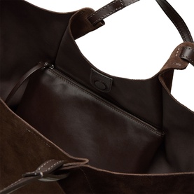 Gianni Chiarini brown leather tote bag, interior view showing zip pocket, smooth lining and double shoulder straps with silver-tone hardware