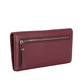Gianni Chiarini antique ruby leather wallet, rear view with zip pocket and silver-tone zip detail, textured pebbled finish