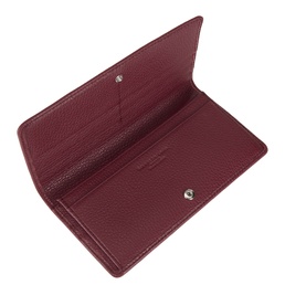 Gianni Chiarini antique ruby leather wallet, open showing card slots and snap closure, silver-tone hardware