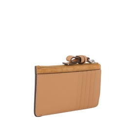 Kate Spade Loop Suede Zip Cardholder in Garden Soil, flat card sleeve style with top zip, loop detail, and silver-tone hardware