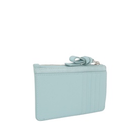 Kate Spade Loop Suede Zip Cardholder in English Sea, silver-tone zip and wrist loop, quilted card slots, compact flat design