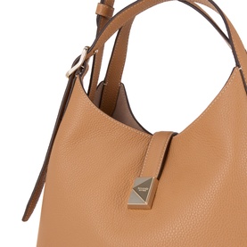 Kate Spade Deco Medium Tote Bag in Garden Soil grained leather, gold-tone pyramid logo charm, with adjustable top handles visible