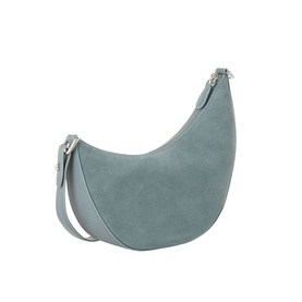 Kate Spade Duo Suede Leather Crossbody Bag in Dark English Sea, crescent shape, silver-tone hardware, detachable shoulder strap