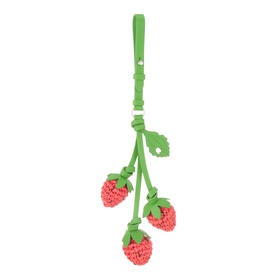 Kate Spade Ruby Red leather strawberry cluster key ring with green strap and leaf detail, four beaded strawberry charms