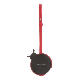 Kate Spade ladybird key ring in Heirloom Tomato Multi, red leather strap with black circular charm and antennae detail