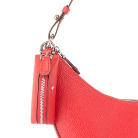 Kate Spade Duo Mini Shoulder Bag in Heirloom Tomato pebbled leather, showing detachable strap, zip detail and silver-tone hardware