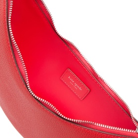Kate Spade Duo Mini Shoulder Bag in Heirloom Tomato pebbled leather, open top showing red interior lining and silver-tone zip