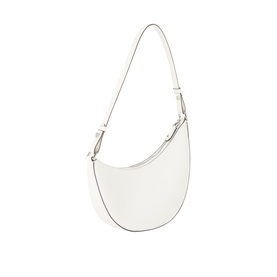 Kate Spade true white leather shoulder bag with crescent silhouette, silver-tone hardware, and adjustable single strap