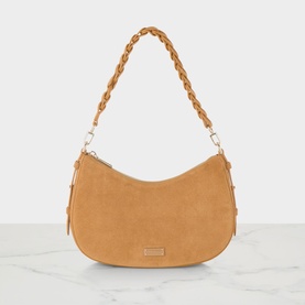 Kate Spade Garden Soil suede shoulder bag with braided top handle and gold-tone hardware, zip closure