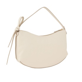 Kate Spade Loop Pebbled Leather Shoulder Bag in Cashew Milk with gold-tone hardware, knot strap detail and crescent silhouette