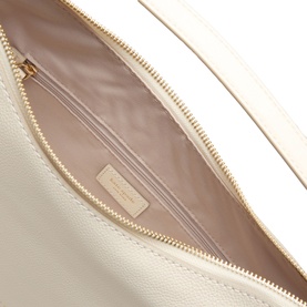 Kate Spade Loop Pebbled Leather Shoulder Bag in Cashew Milk, interior view showing zip pocket, card slots and gold-tone hardware
