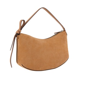 Kate Spade Loop Suede Leather Shoulder Bag in Garden Soil, crescent silhouette with knot detailing, silver-tone hardware and top zip fastening