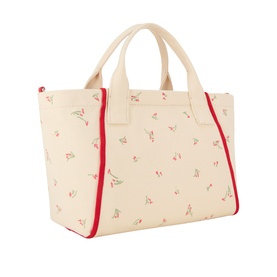 Kate Spade Dash Floral Canvas Tote Bag in cream multi with red trim, cherry print, dual carry handles and top zip fastening