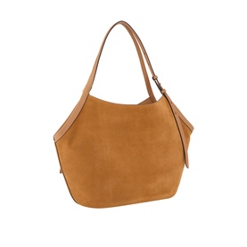 Kate Spade Deco Tulip Suede Tote Bag in Garden Soil, tulip-shaped silhouette with adjustable top handles and gold-tone hardware