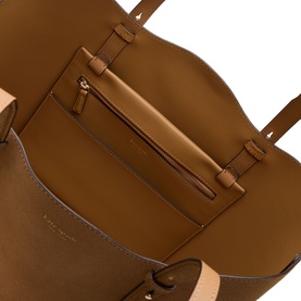 Kate Spade Do It All Wavy Tote Bag in Garden Soil suede, interior view showing zip pocket and gold-tone hardware detail