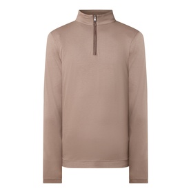 Peter Millar Half Zip in Light Mocha, quarter-zip neckline, long sleeves, smooth stretch fabric