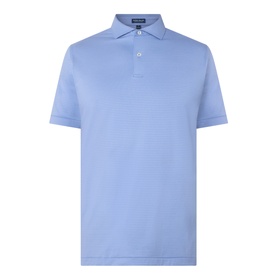 Peter Millar Empire Performance Polo Shirt in Windy Blue, spread collar, two-button placket, short sleeves, straight hem