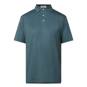 Peter Millar polo shirt in Pinebrook teal marl, short sleeves, three-button placket, stretch fabric