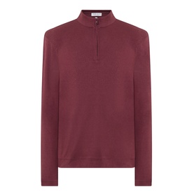Peter Millar bordeaux quarter-zip sweatshirt with mock neck collar and long sleeves, in a lightweight stretch fabric