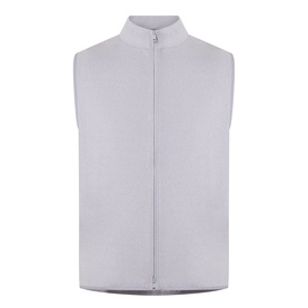 Peter Millar Gale Grey sleeveless zip-through sweat vest with mock neck collar, polyester-spandex blend