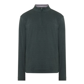 Peter Millar Pine Brook quarter-zip sweatshirt in dark green with grey contrast collar, long sleeves, lightweight stretch fabric