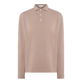 Peter Millar long-sleeve polo shirt in Sawgrass, three-button placket, pima cotton blend, flat lay view.