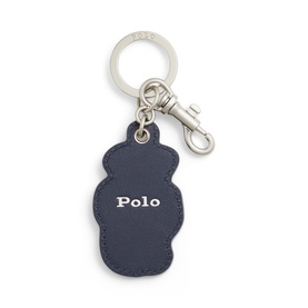 Ralph Lauren Flag Bear leather keyring in navy blue with silver-tone hardware and lobster clasp, embossed Polo branding