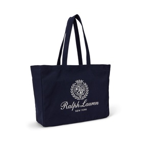 Ralph Lauren Newport Navy canvas tote bag with white embroidered crest logo and double handles
