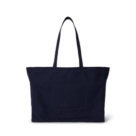 Ralph Lauren canvas tote bag in Newport Navy, large structured silhouette with dual shoulder handles and front patch pocket.