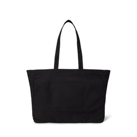 Ralph Lauren black canvas tote bag with front patch pocket and dual shoulder straps, flat lay view