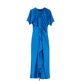 Ruffle Front Satin Flared Dress