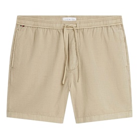 Tommy Hilfiger men's Sandalwood shorts with elasticated drawstring waist, zip pockets, and relaxed fit
