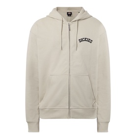 Dickies Bettsville Logo Zip Hoodie in Eucalyptus, full-zip style with drawstring hood, arch logo print and split pouch pocket.