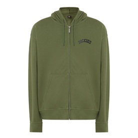 Dickies Bettsville Logo Zip Hoodie in Cypress green, full-zip fastening, drawstring hood, logo chest print, split pouch pocket