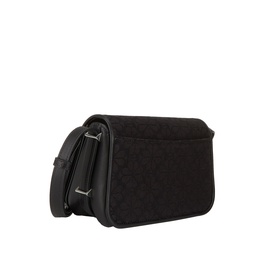 Kate Spade black multi crossbody bag with monogram fabric flap, silver-tone hardware, and adjustable shoulder strap