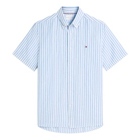 Tommy Hilfiger men's short-sleeve shirt in Blue Spell stripe, button-down collar, embroidered logo at chest