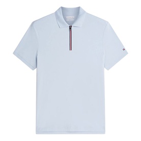 Tommy Hilfiger Breezy Blue slim polo shirt with quarter-zip placket, signature stripe detail, and short sleeves